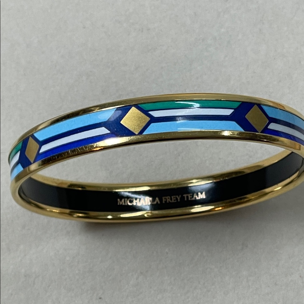 Michaela Frey Team Bracelet Enameled Geometric Blue and Gold Bangle
